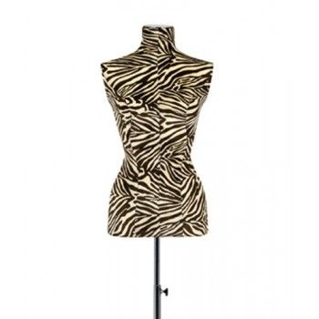 Female tailor bust mannequin velvet zebra tripod base