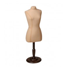 Female miniature couture bust 30 cm original vintage fabrics on round brown wooden base BC401-1/BO_PR2-6