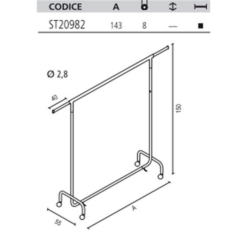 Square tube garment rail st251300