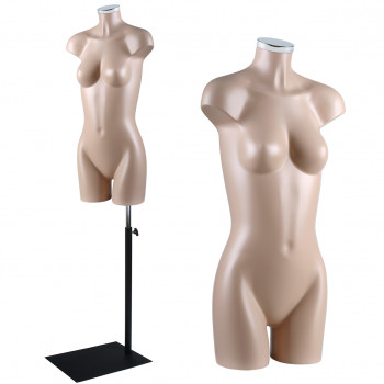Female torso SMALL IMPACT plastic bust black base leg fitting chromed neck cap complete kit RM226 flesh color