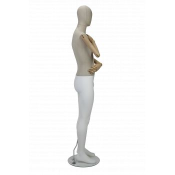 Male mannequin wooden arm, bust and fabric head Y526