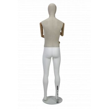 Male mannequin wooden arm, bust and fabric head Montaigne