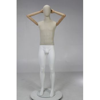 Maniquí de hombre con brazo de madera y cabeza de tela Y526