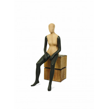 Schaufensterfigur sitzend Frau zweifarbig Holz Abstrakt UV3